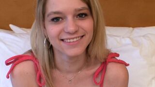 Deaf blonde teen makes her debut porn video