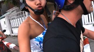 Amateur blowjob from Asian teen GF after a night out in the city