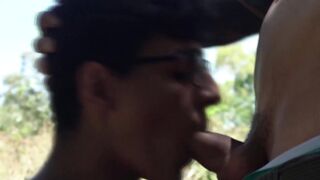 Hottest latino twink cum sprayed after bareback in nature