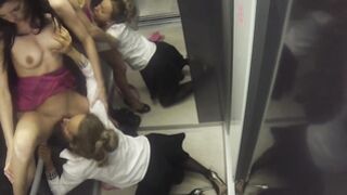 Watch these gorgeous girls have hot lesbian sex in an elevator