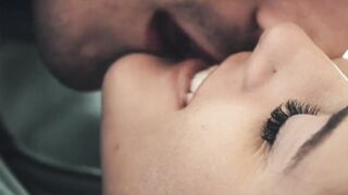Adorable lovers warm up on a snowy day with passionate fucking