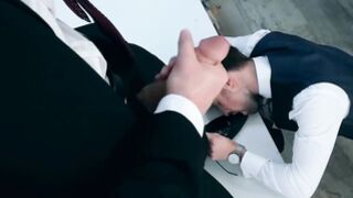 Classy hunk Franky Fox drills suit tailor raw as payment