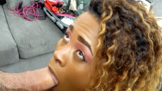 Curly ebony teen deepthroat & hardcore sex on fake casting with stud guy