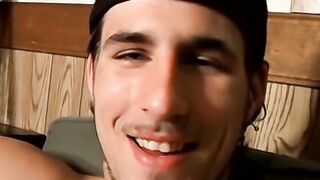 Straight thug masturbates with buddies & takes facial cum