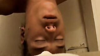 Striaght dude jerking his huge dick & cuming upside down