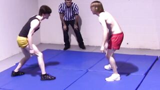 Petite gays spar together hardcore & slowly strip naked