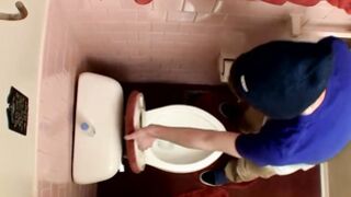 Devin Reynolds grabs his shaft & unloads in the toilet