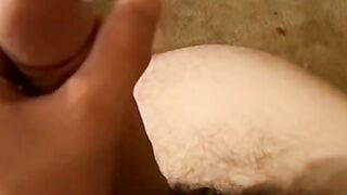 Tattooed straight thug jerking off wildly while standing