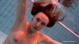 Firm large tits & red dress underwater on Duna Bultihalo