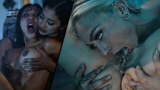 Possesed babes scissor & eat each other out in a lesbian fuck fest