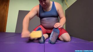 Mature man Gigglemeister wrestled & tickled by chubby bear