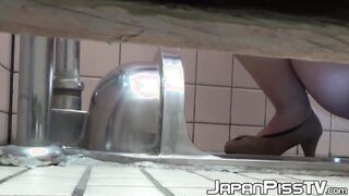 Charming Asian ladies close up caught peeing on