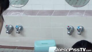 Playful Japanese chicks filmed pissing while taking a shower