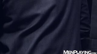 Latino Gabriel Lunna is spitroasted by Cristian Sam & Xavi Duran