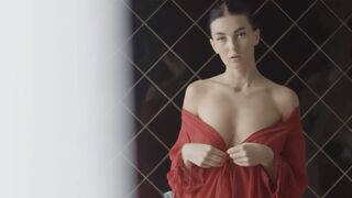 Big boobs petite Latvian teen strips naked & gets in the bathtub