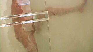 Mesmerizing blonde teen showering
