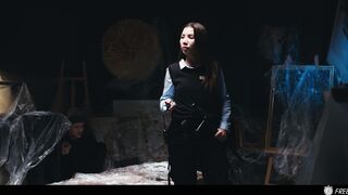 Woman Security Chick  Into Giving Handjob - Italian Beauty Layla Scarlett T