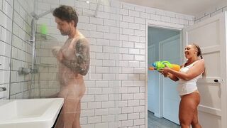 BRAZZERS - Beth Bennett Surprised Her Hubby In The Shower... with a water gun