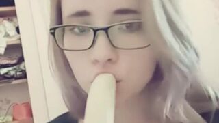 Compilation 18 year old teen sucks a banana, imagining that it is a dick